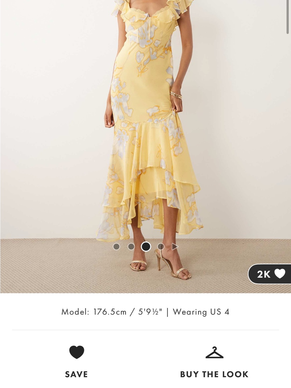 Yellow Floral Ruffle High-Low Maxi Dress